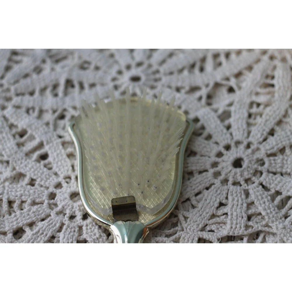 Antique Silver toned Hair Brush Roses Flowers